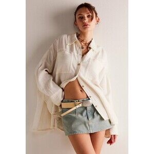 Free People We The Free Cardiff Gauzy Tunic Top Oversized Buttondwon L 280850